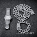 Moda 3 unids / set reloj de oro para hombre, conjunto de regalo, elegante, collar de 20 pulgadas, pulsera, relojes de diamantes, conjuntos de reloj de pulsera de cuarzo, Reloj para Mujer